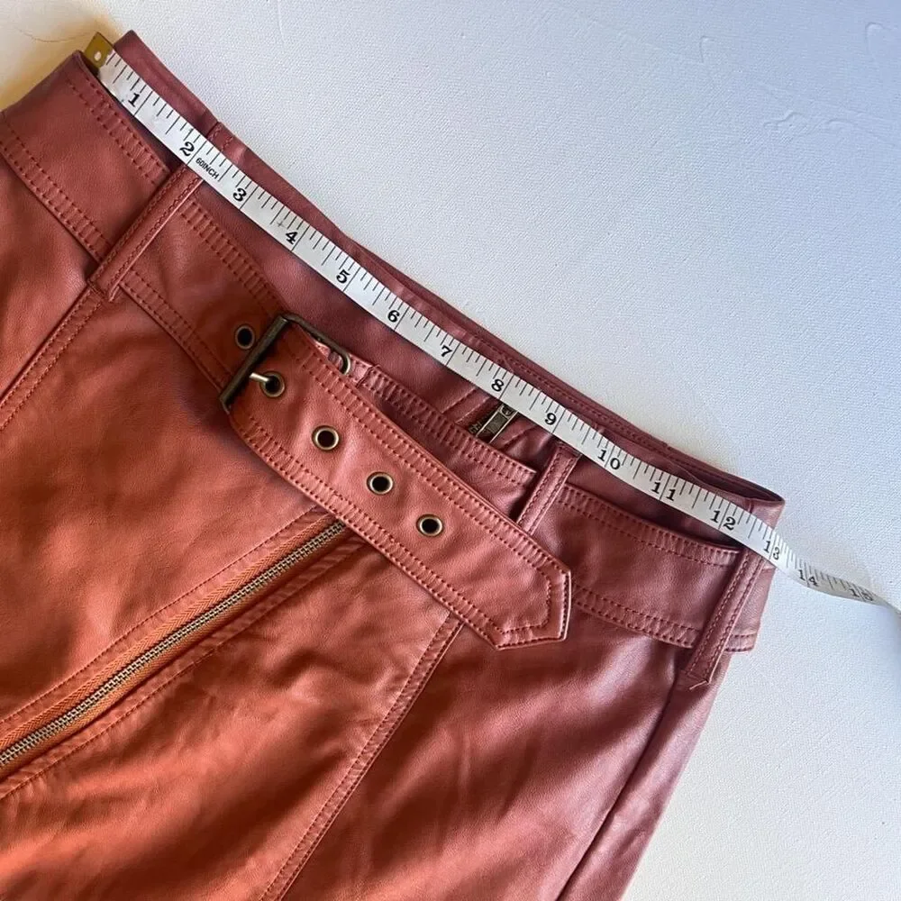 Free People Women's High-Waist Boho Western Brown/Rust Moto Mini Skirt Size 0